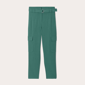 Pantalon cargo 7/8ème ceinturé vert foncé femme