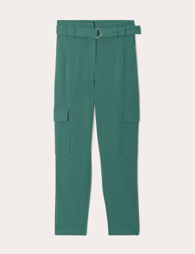 Pantalon cargo 7/8ème ceinturé vert foncé femme