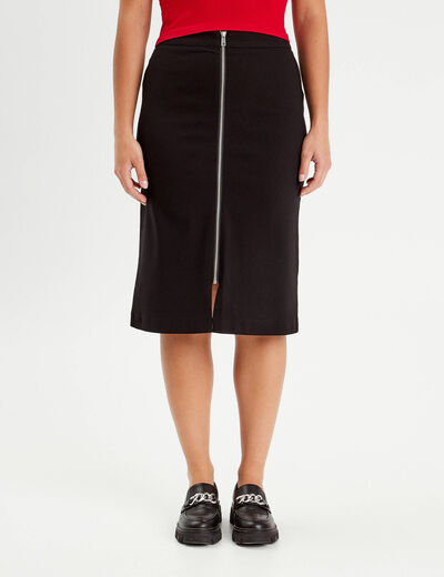 Jupe midi droite zippée noir femme