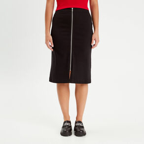 jupe midi droite zippee noir femme Jupe midi droite zippée noir femme