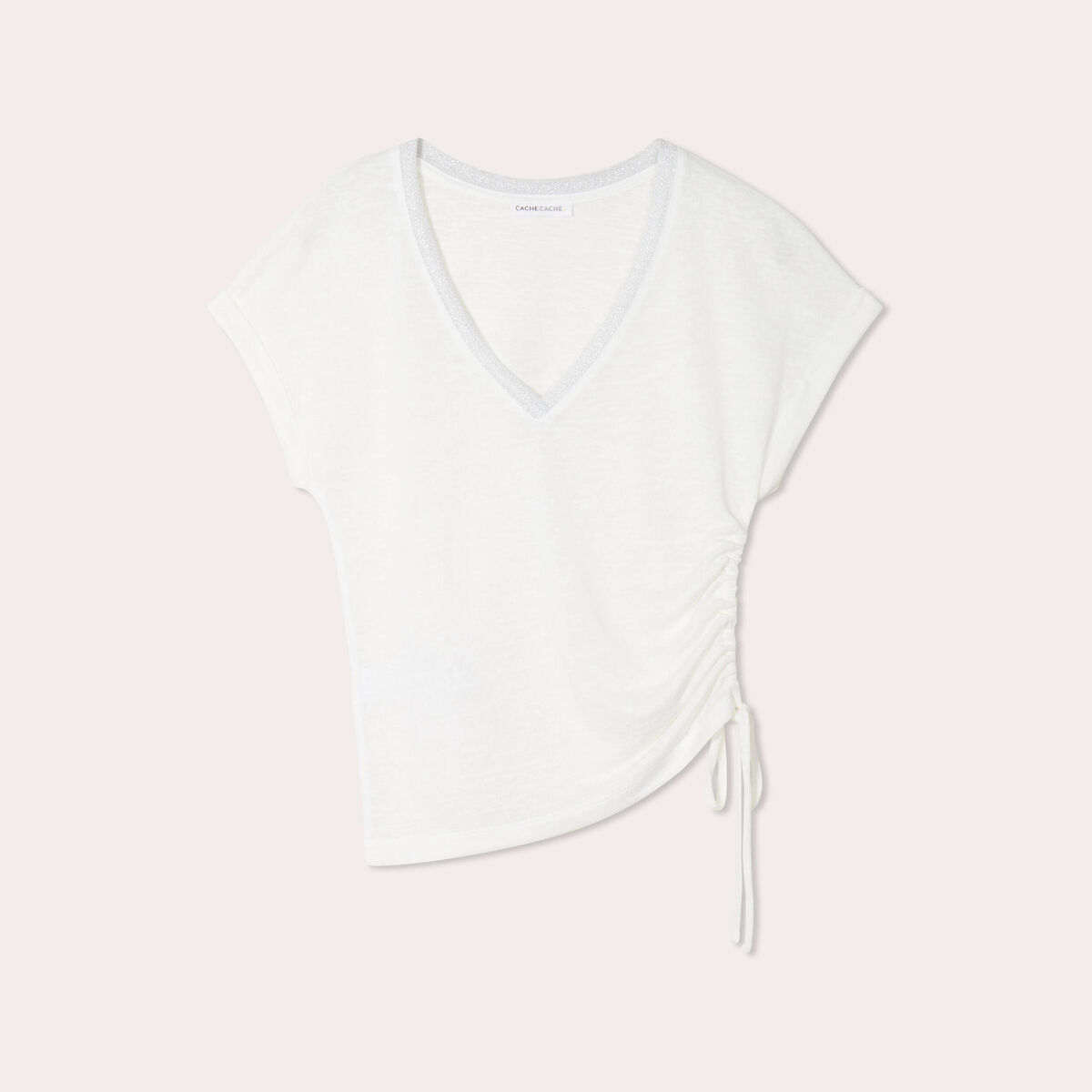 T-shirt côté coulisse ecru femme