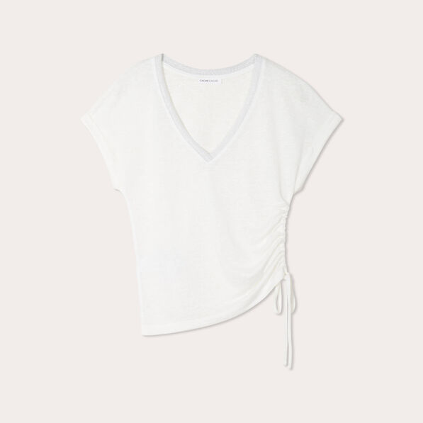 T-shirt côté coulisse ecru femme