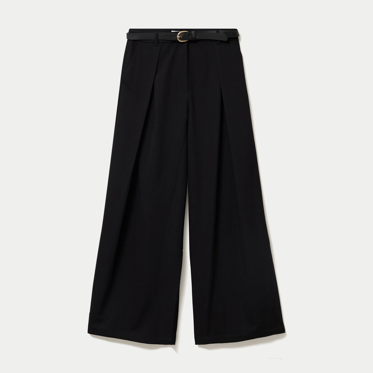 Pantalon large avec ceinture amovible noir femme