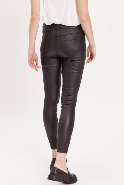 Pantalon skinny enduit noir femme