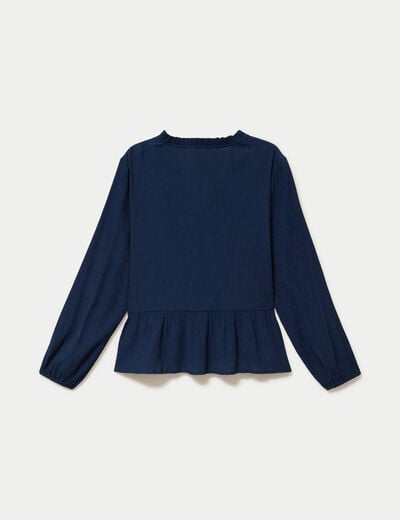 Blouse ample col v manches longues bleu marine femme
