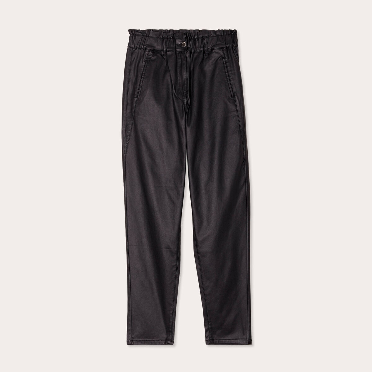 Pantalon slouchy enduit 7/8ème noir femme