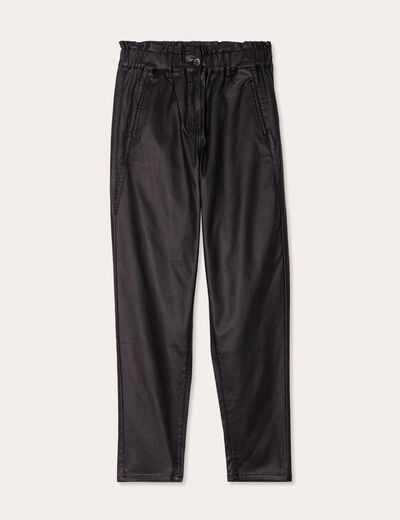 Pantalon slouchy enduit 7/8ème noir femme