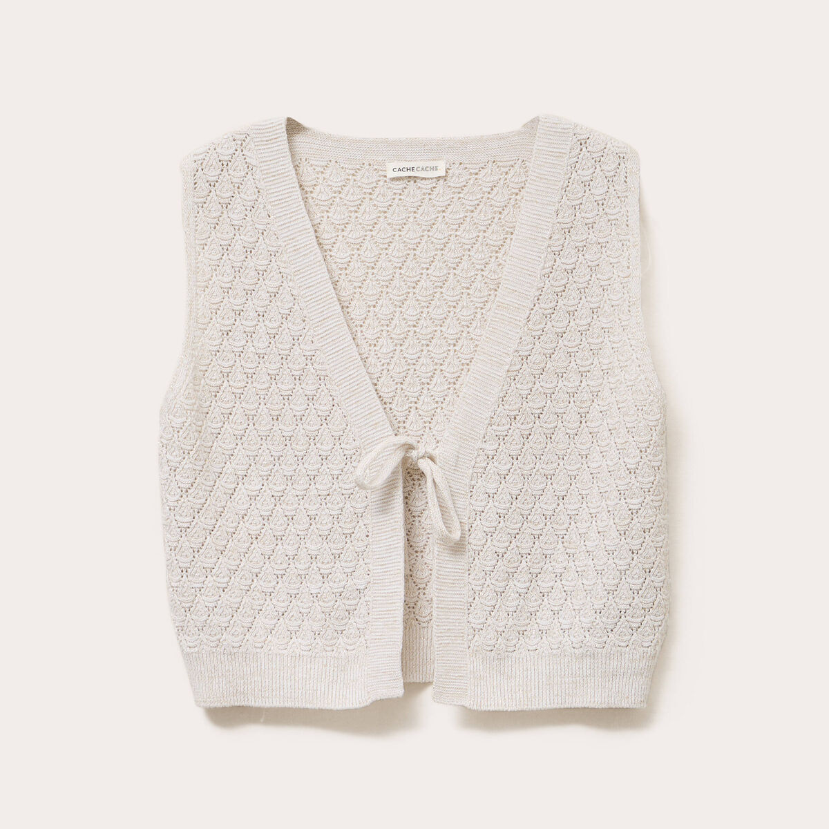 Gilet sans manches noué ecru femme