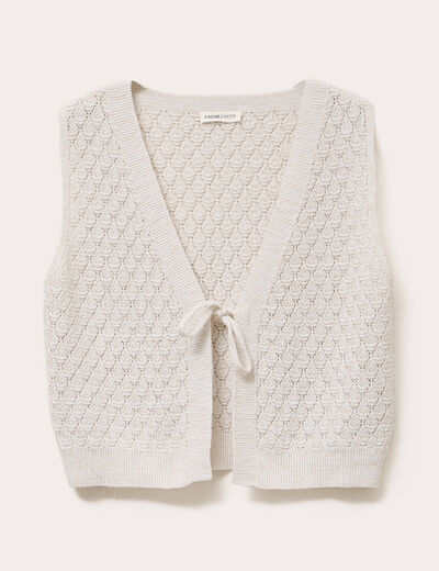 Gilet sans manches noué ecru femme