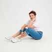 Pantacourt slim en jean denim double stone femme