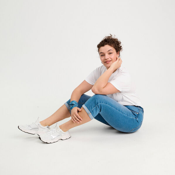 Pantacourt slim en jean denim double stone femme