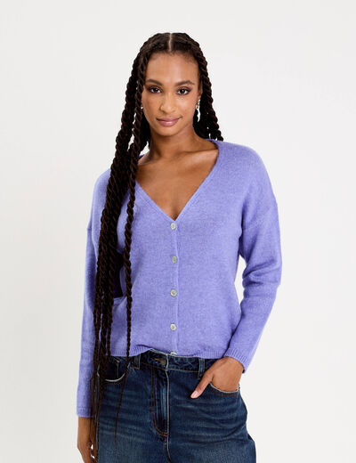 Gilet boutonné avec col en V bleu violet femme