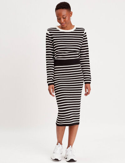 Pull manches longues col rond noir femme