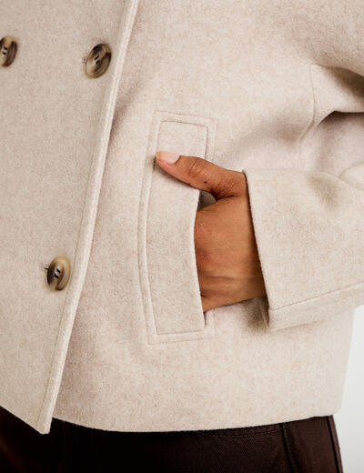 Veste chin&eacute;e col montant manches longues beige femme
