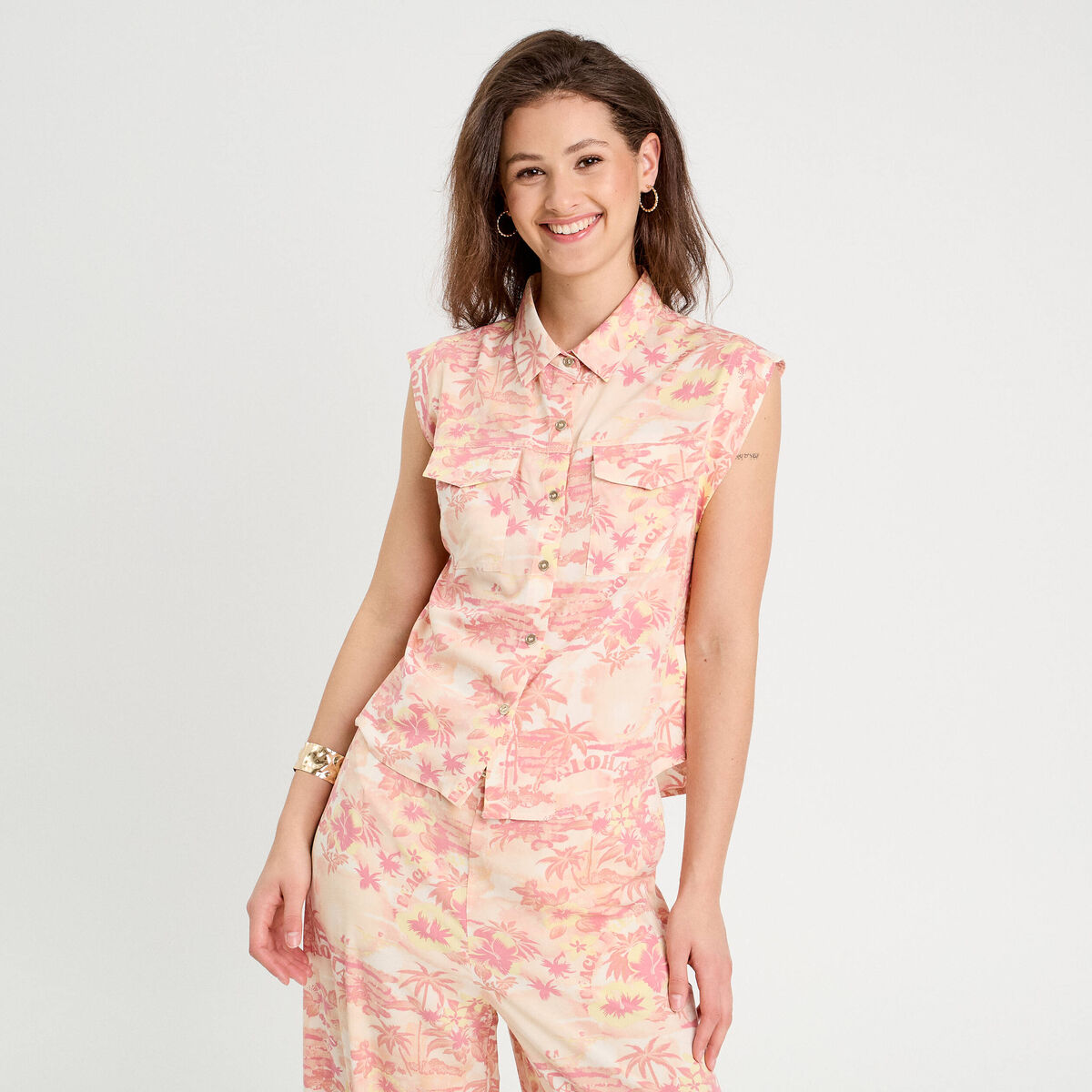 Chemise sans manches beige femme