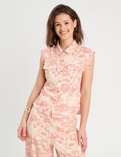 Chemise sans manches beige femme