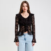 Blouse ajustée col V dentelle noir femme