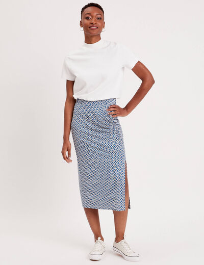Jupe longue droite fronces bleu marine femme