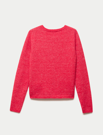 Gilet col rond manches longues rouge femme