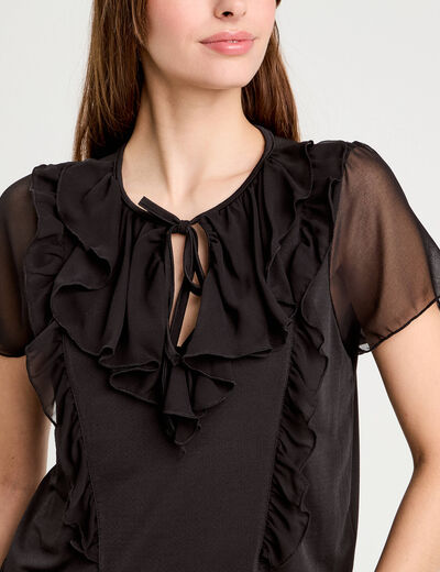 Blouse volants noir femme