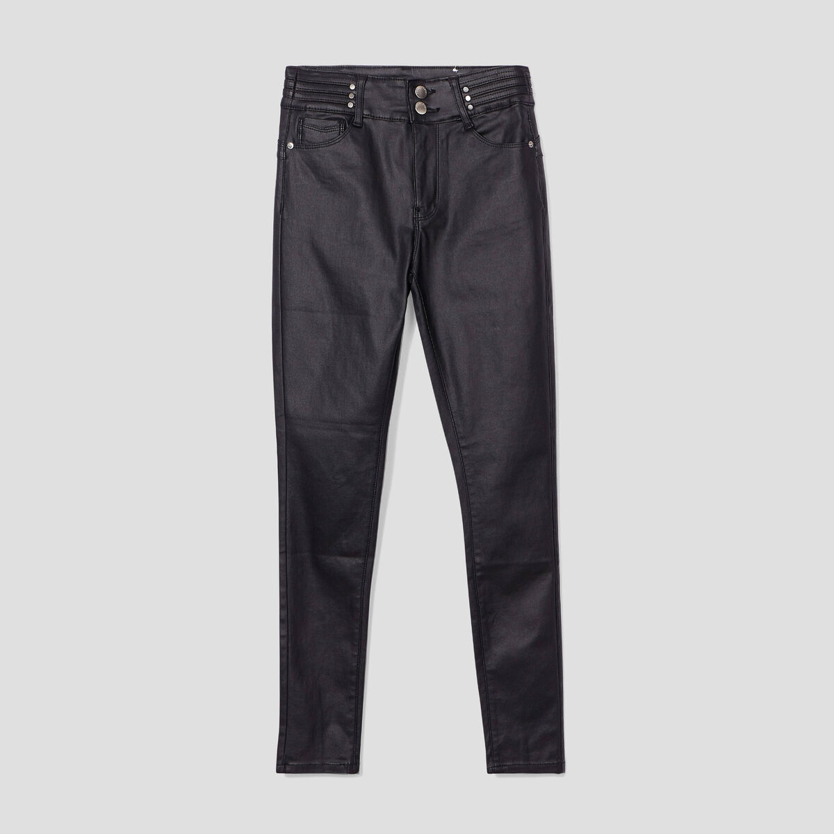 Pantalon skinny enduit denim noir enduit femme