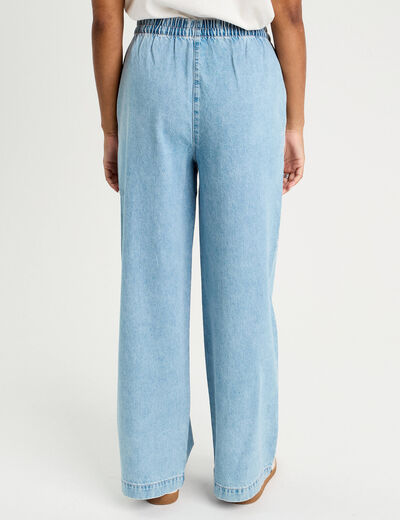 Jeans large taille élastiquée denim bleach femme