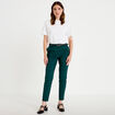 Pantalon cigarette ceintur&eacute; vert fonc&eacute; femme