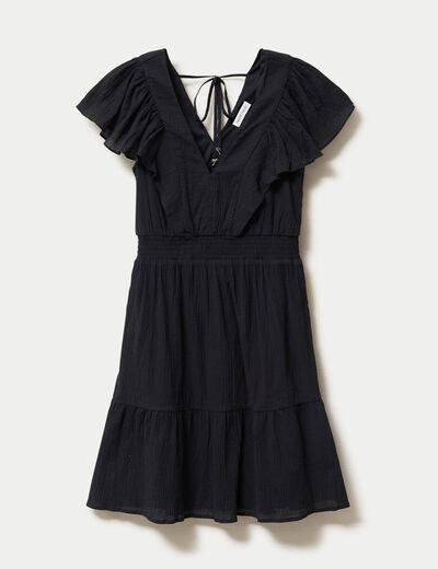 Robe courte &eacute;vas&eacute;e col v manches courtes noir femme