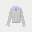 Gilet col chemise manches longues gris clair femme