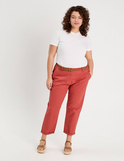 Pantalon chino 7/8ème vieux rose femme