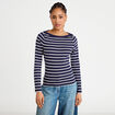 T-shirt col bateau bleu marine femme