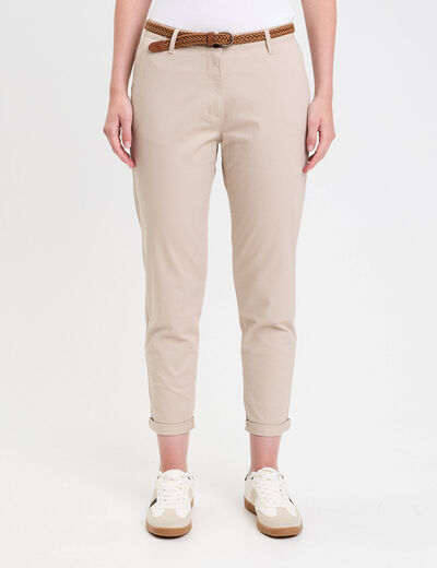 Pantalon chino 7/8ème beige femme