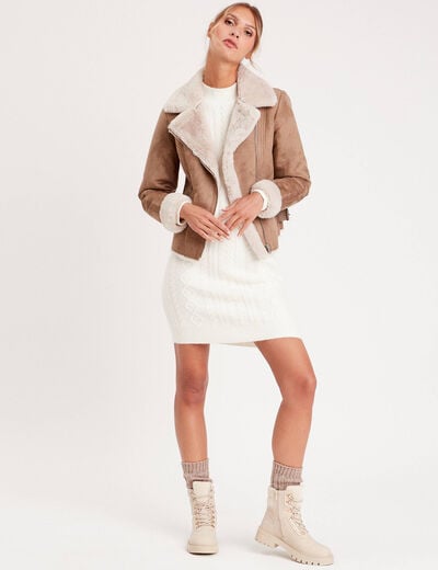 Robe pull droite torsades ecru femme
