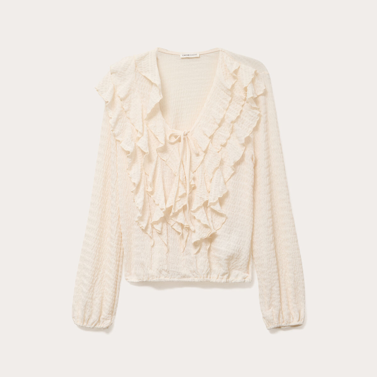 Blouse manches longues aspect dentelle ecru femme