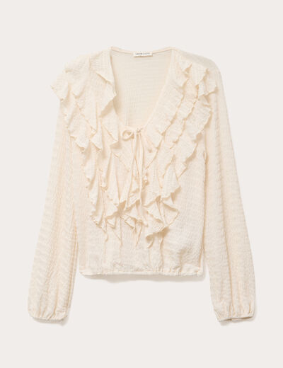 Blouse manches longues aspect dentelle ecru femme