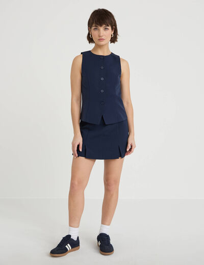 Gilet court cintr&eacute; sans manches bleu marine femme