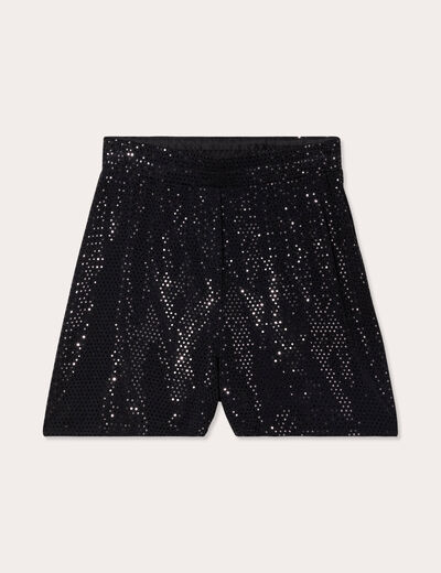 Short ajusté avec sequins noir femme
