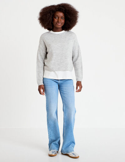Pull manches longues gris clair femme