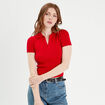 T-shirt manches courtes col polo rouge femme