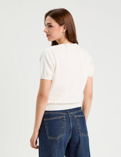 Pull manches courtes patchs ecru femme