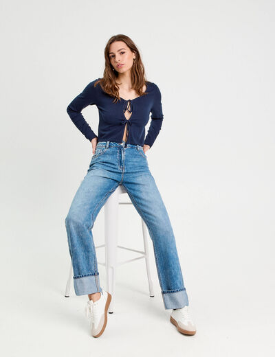 Gilet avec broderie bleu marine femme