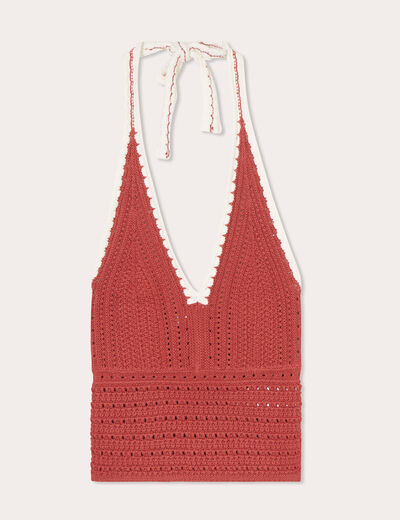 Débardeur cropped crochet vieux rose femme