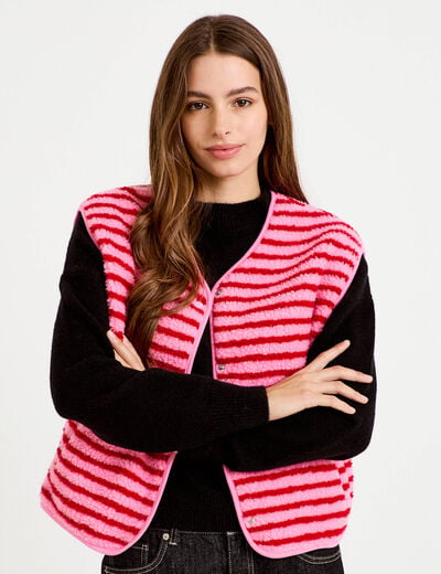 Gilet sans manches effet bouclette rose fushia femme