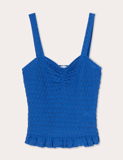 Débardeur tricot cropped bleu electrique femme