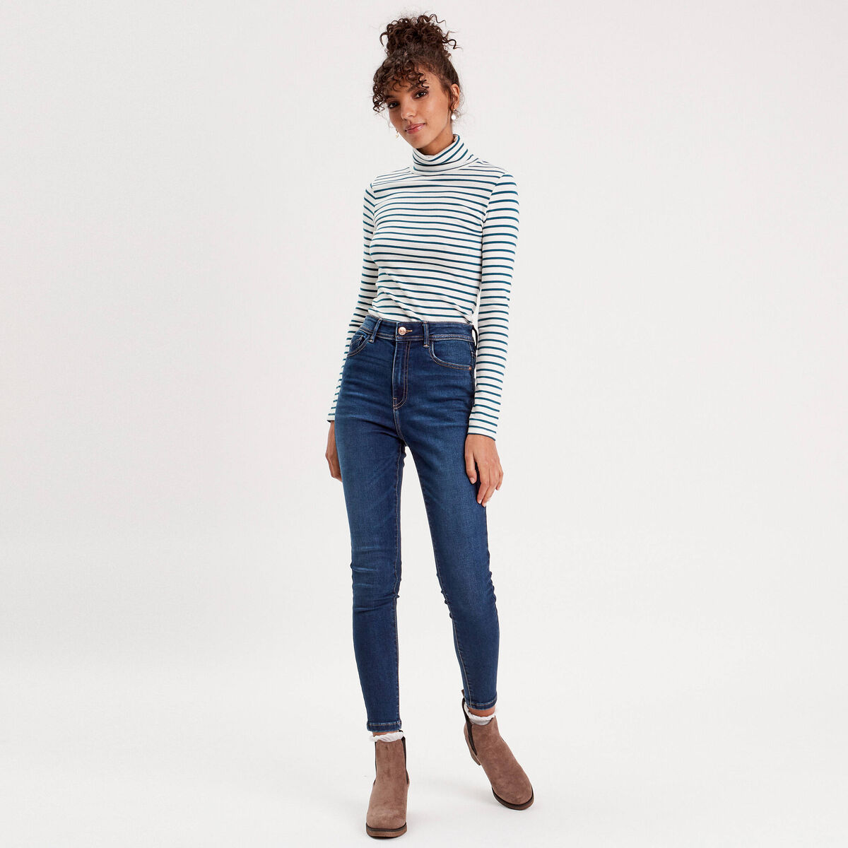 T-shirt col roulé blanc femme