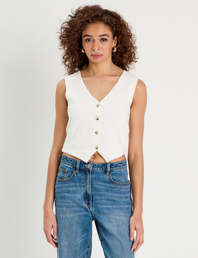 Veston sans manches ecru femme