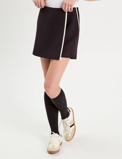 Jupe-short droite stretch noir femme