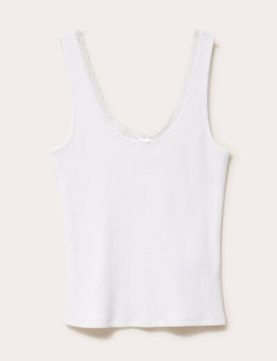 D&eacute;bardeur cintr&eacute; c&ocirc;tel&eacute; dentelle blanc femme