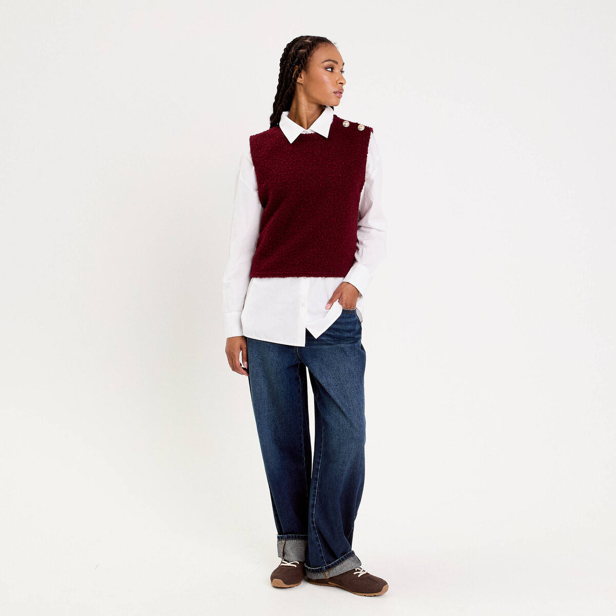 Pull sans manches violet fonc&eacute; femme