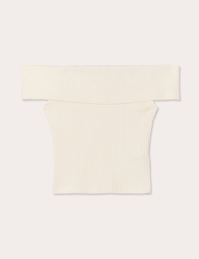 T-shirt manches courtes c&ocirc;tel&eacute; ecru femme